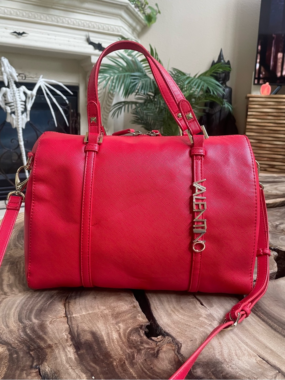 Mario Valentino S.P.A red two way crossbody satchel handbag